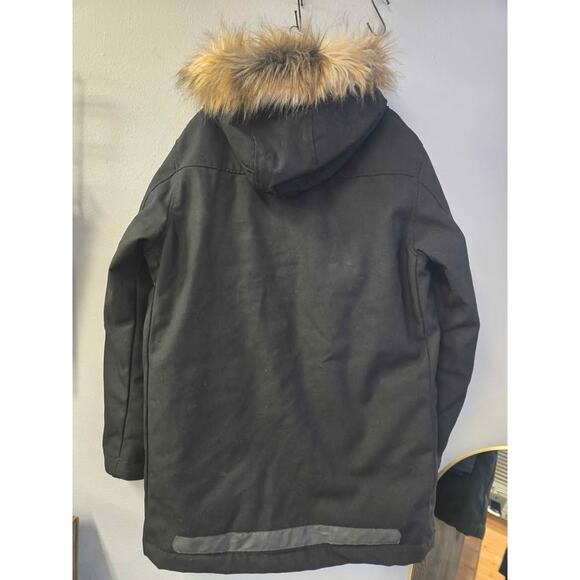 H&M L.O.G.G. Men's Black Padded Parka Jacket Faux Fur Hood Size M Winter Coat - Picture 4 of 4